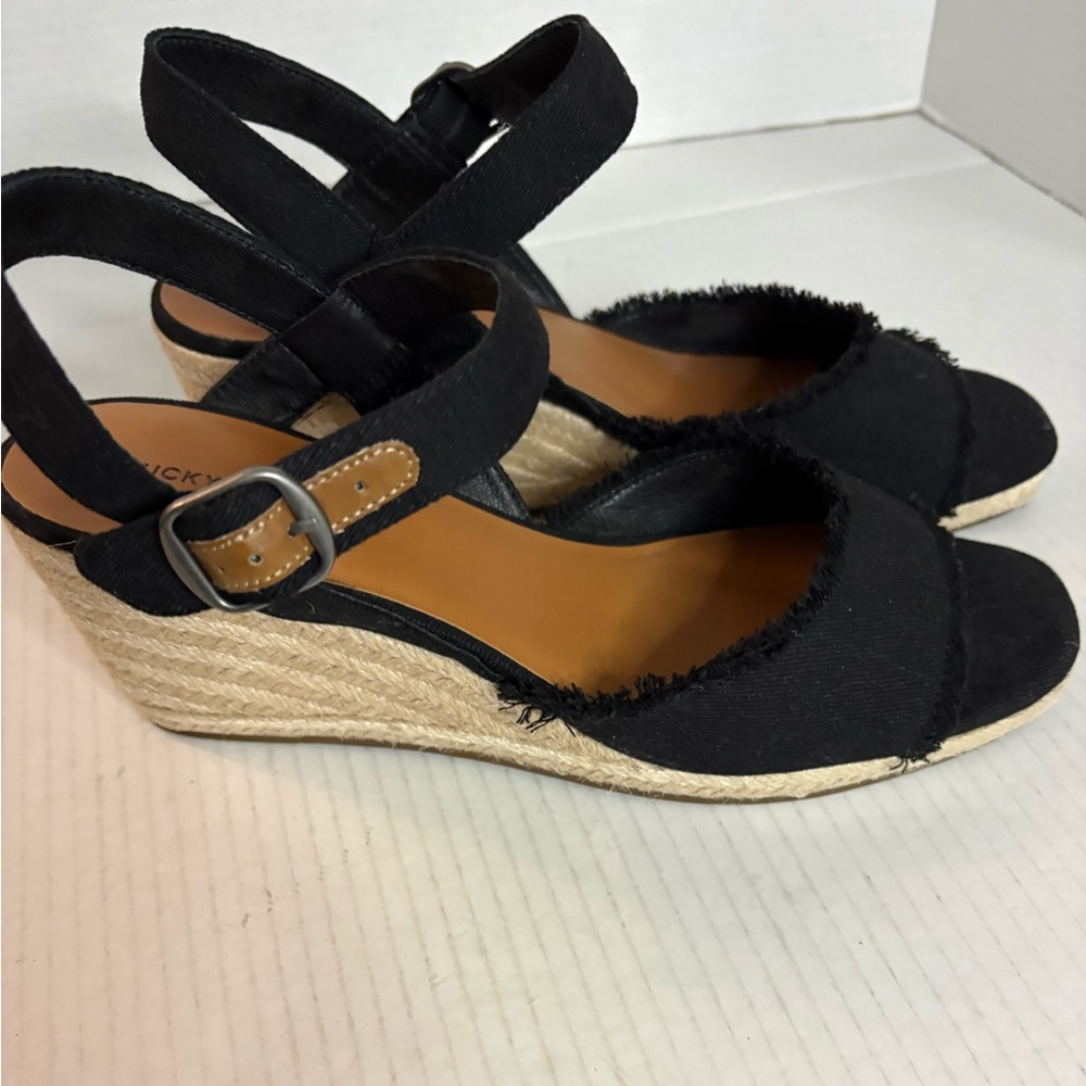 Lucky Brand Women's 10 Black Rope Wedge Frye Sandals